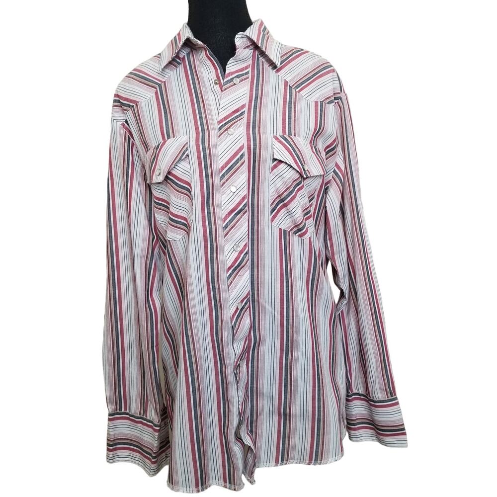 Vintage Rustler Pearl Snap Western Ranch Shirt Medium X-Long Tails Long Sleeve